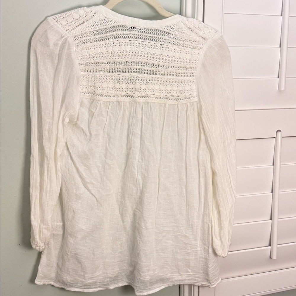 Joie Cotton Boho Peasant Blouse Cream Lace Detail XXS - Picture 6 of 9
